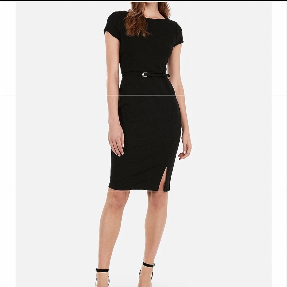 NWT, Express Black Belted Seamed Sheath Dress, Xs